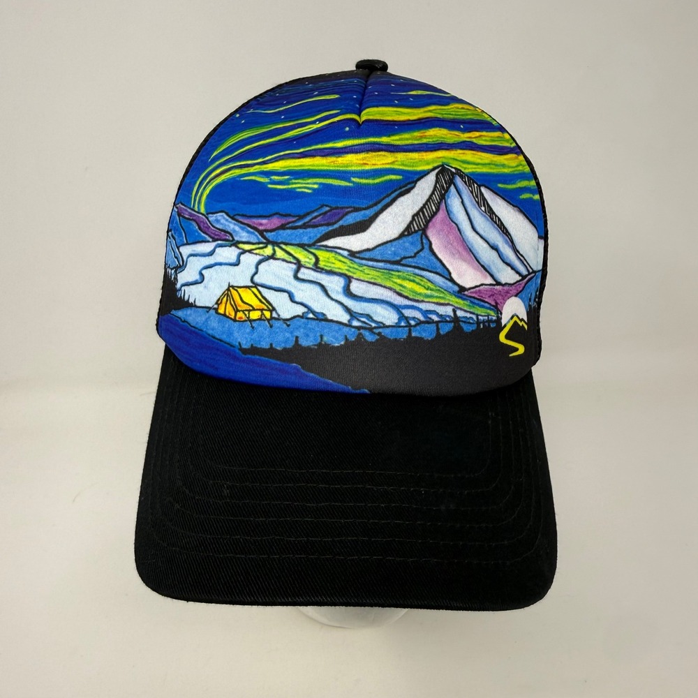 Sunday Afternoons Northern Lights Mountain Trucker Hat Black Snapback One Size
